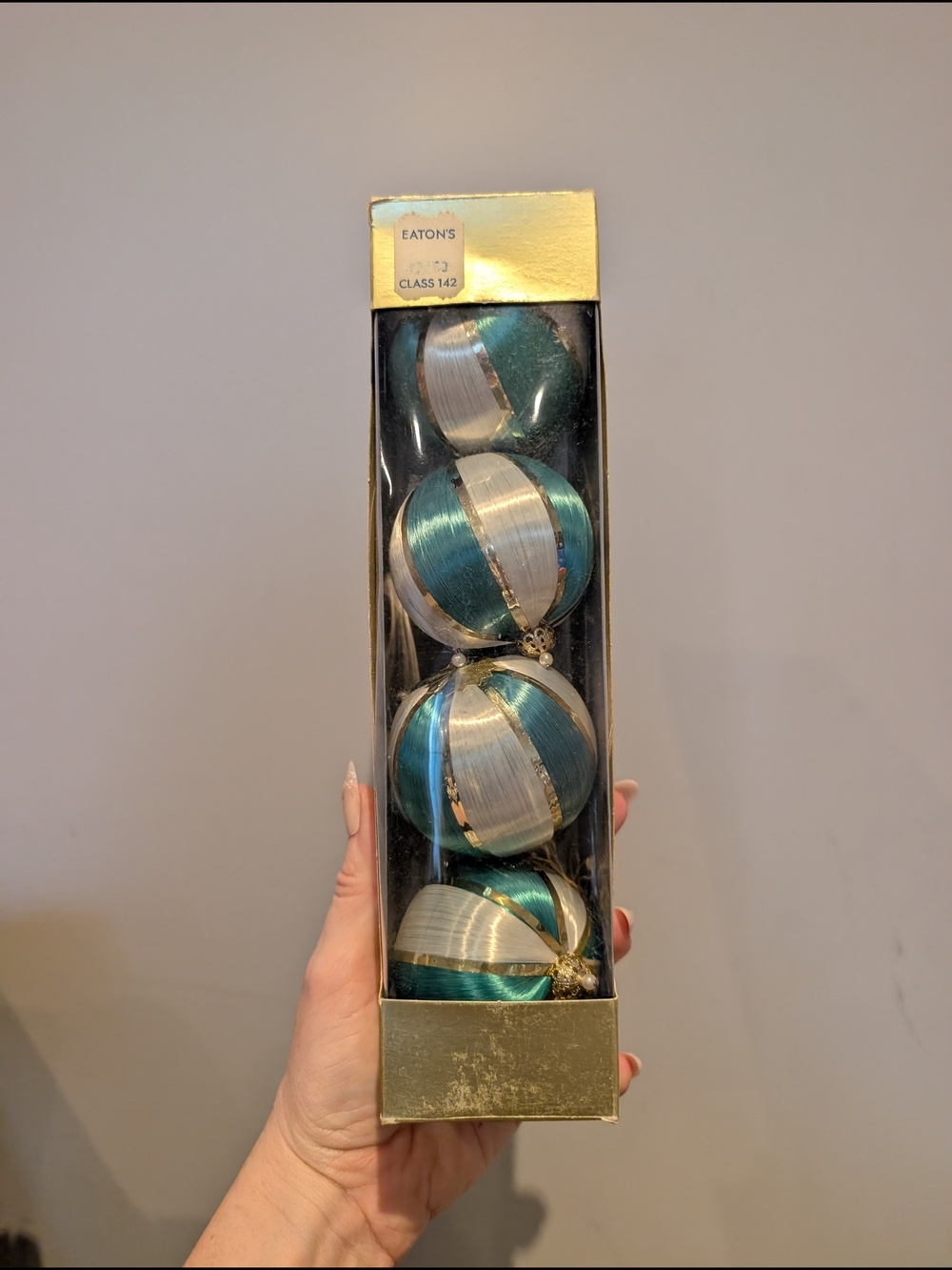 Vintage Christmas Teal and Silver Holiday Ornament Set - 4-Pack
